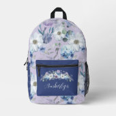 Paris Eiffeltoren Violet Waterverf Bloemen Naam Bedrukte Rugzak (Voorkant)
