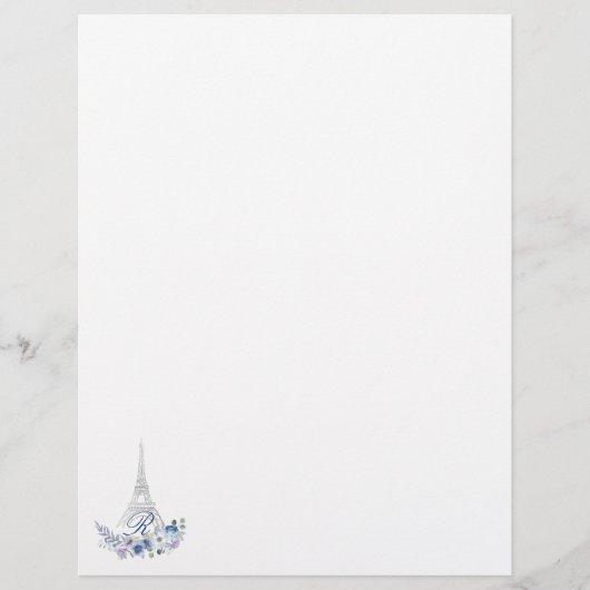 Paris Eiffeltoren Waterverf Floral Monogram Briefhoofd (Voorkant)