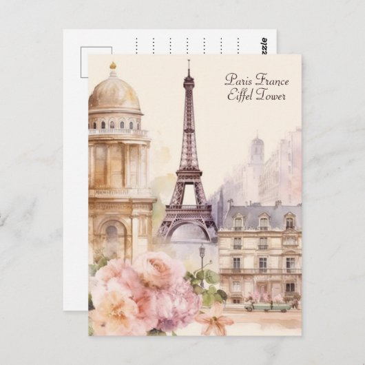 Paris Eiffeltoren Waterverf Reizen Briefkaart (Voorkant / Achterkant)