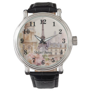 Paris Eiffeltoren Waterverf Reizen Horloge