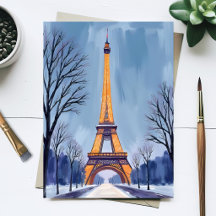 Paris Eiffeltoren Winter Schilderij in Waterverf