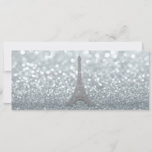 Paris Eiffeltoren Zilveren Glitter Ticket Bruiloft Kaart (Achterkant)