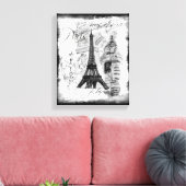 Paris Eiffeltoren Zwart & Wit Collage Scène Canvas Afdruk (Insitu (Woonkamer))