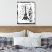Paris Eiffeltoren Zwart & Wit Collage Scène Canvas Afdruk (Insitu (Slaapkamer))