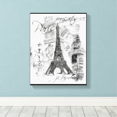 Paris Eiffeltoren Zwart & Wit Collage Scène Canvas Afdruk (Insitu (Houten vloer))