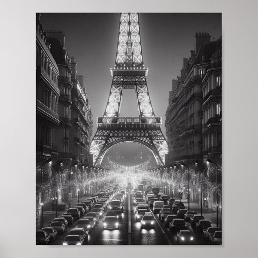 Paris Eiffeltoren Zwart-wit Reizen Poster (Voorkant)