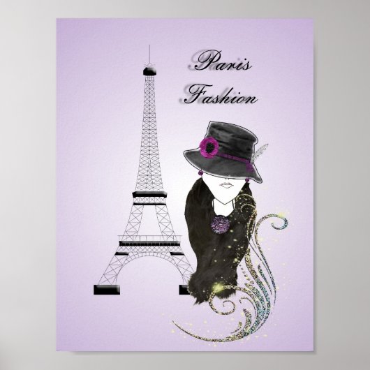 Paris Eiviel Tower Mode Lady Art Poster Print (Voorkant)
