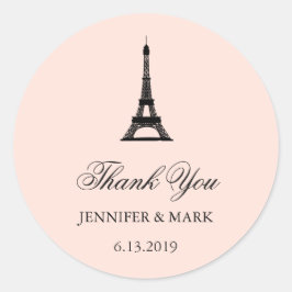 Paris Elegance Blush Roze Bruiloft Bedankt Ronde Sticker