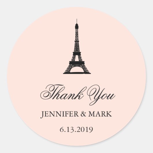 Paris Elegance Blush Roze Bruiloft Bedankt Ronde Sticker (Voorkant)