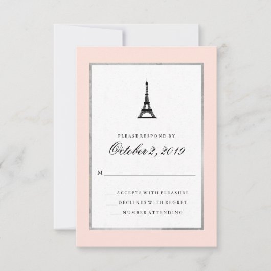 Paris Elegance Blush Roze Zilver en Zwart RSVP (Voorkant)