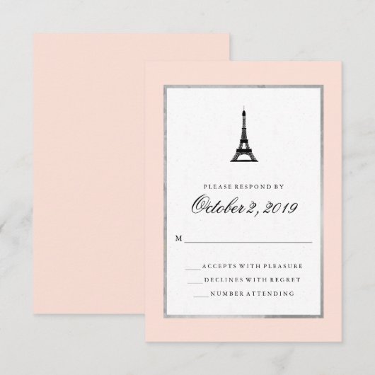 Paris Elegance Blush Roze Zilver en Zwart RSVP (Voorkant / Achterkant)