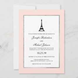 Paris Elegance Blush Roze Zilver en Zwarte Huwelij Kaart