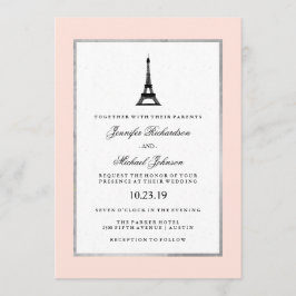Paris Elegance Blush Roze Zilver en Zwarte Huwelij Kaart