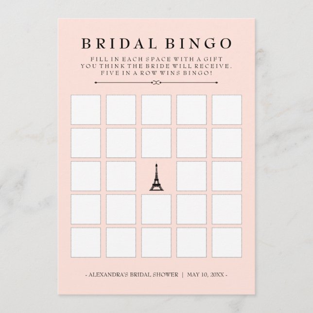 Paris Elegance Bruidsbingo Bruiloft spel (Voorkant)