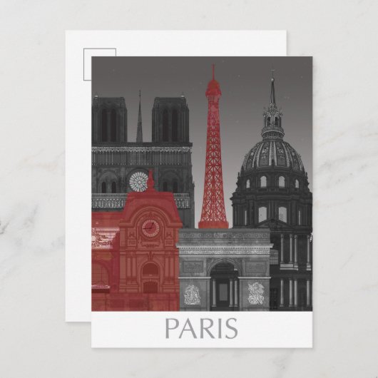 Paris Elevings by Night - Red Briefkaart (Voorkant / Achterkant)