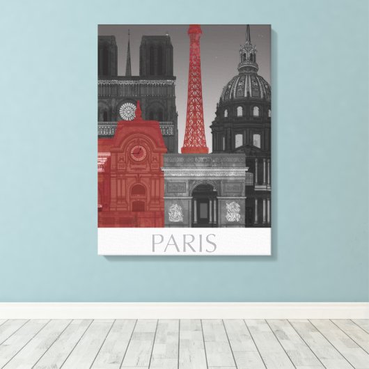 Paris Elevings by Night - Red Canvas Afdruk (Insitu (Houten vloer))