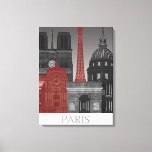 Paris Elevings by Night - Red Canvas Afdruk