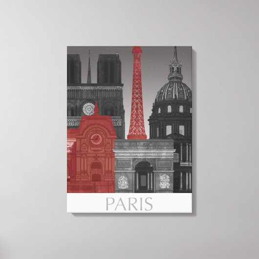 Paris Elevings by Night - Red Canvas Afdruk (Voorkant)