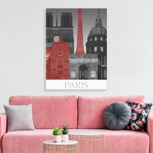 Paris Elevings by Night - Red Canvas Afdruk (Insitu (Woonkamer))