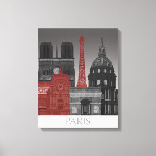 Paris Elevings by Night - Red Canvas Afdruk