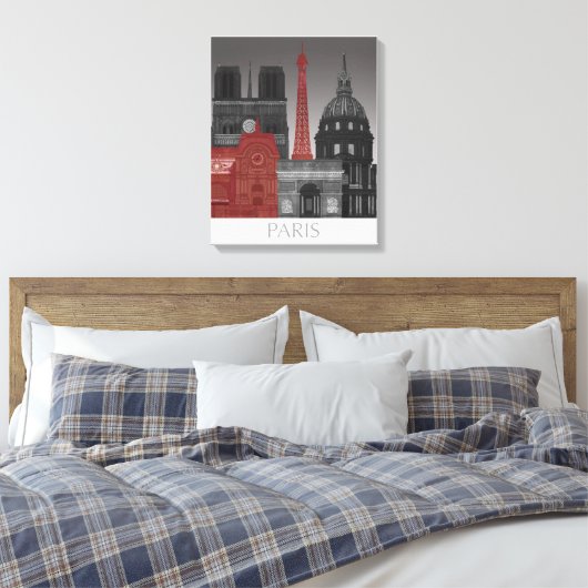 Paris Elevings by Night - Red Canvas Afdruk (Insitu (Slaapkamer))