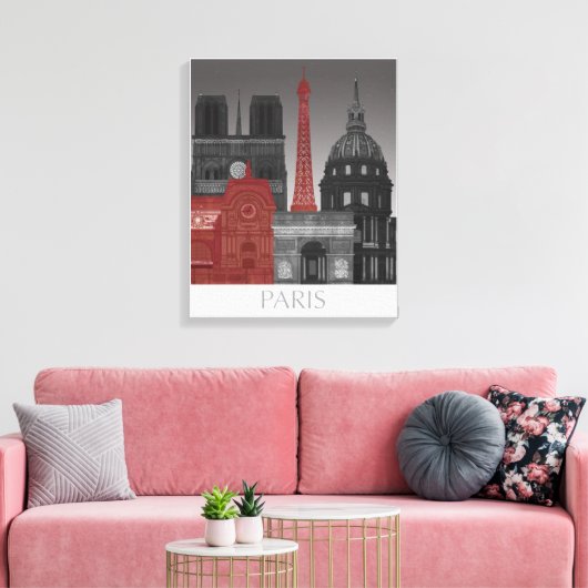 Paris Elevings by Night - Red Canvas Afdruk (Insitu (Woonkamer))