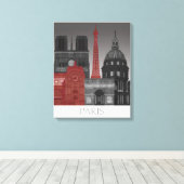Paris Elevings by Night - Red Canvas Afdruk (Insitu (Houten vloer))