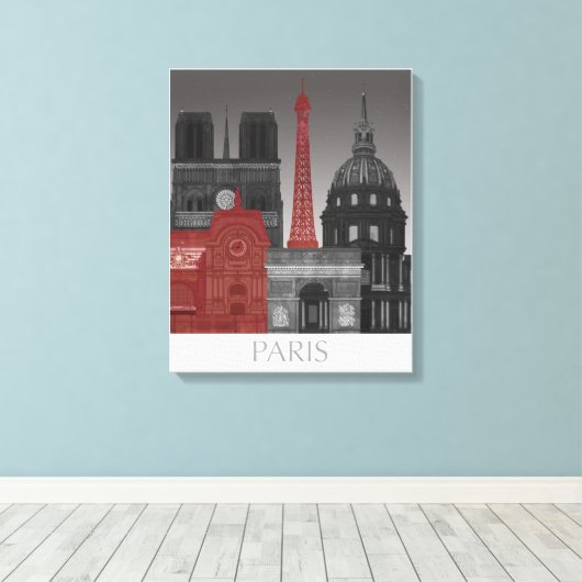 Paris Elevings by Night - Red Canvas Afdruk (Insitu (Houten vloer))