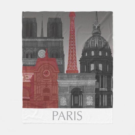 Paris Elevings by Night - Red Fleece Deken (Voorkant)