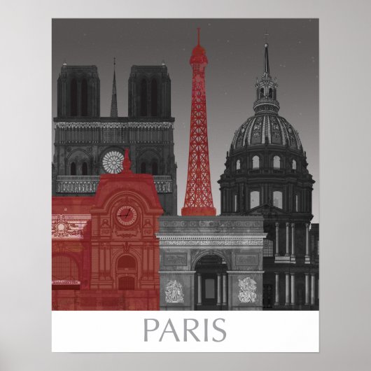 Paris Elevings by Night - Red Poster (Voorkant)