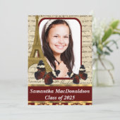 Paris en vlinders foto afstuderen kaart (Staand voorkant)