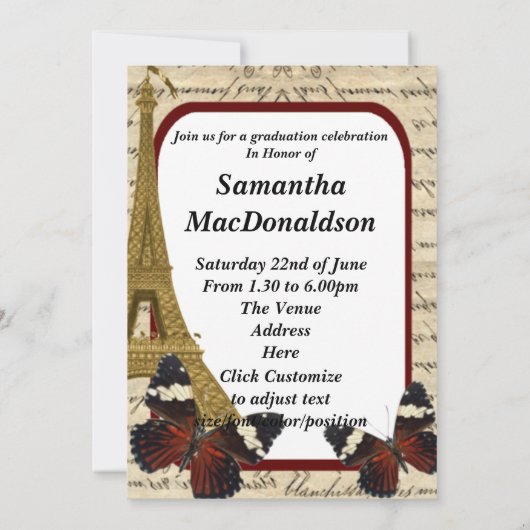 Paris en vlinders foto afstuderen kaart (Achterkant)