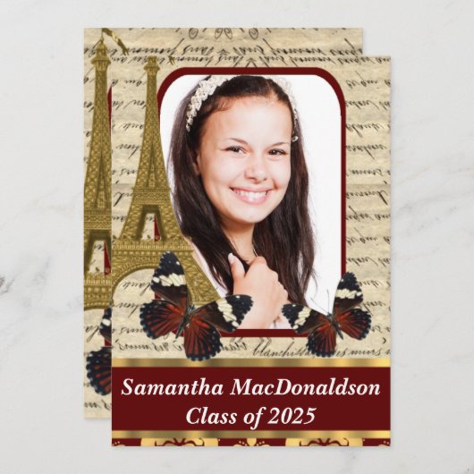 Paris en vlinders foto afstuderen kaart (Voorkant / Achterkant)