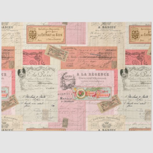 Paris Ephemera Franse  roze beige ontkoppeling Tissuepapier (Voorkant)