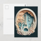 Paris Faux Papercut Style Briefkaart (Voorkant / Achterkant)