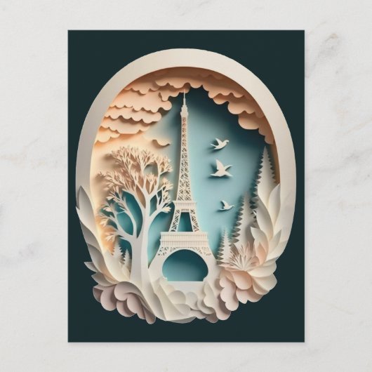 Paris Faux Papercut Style Briefkaart (Voorkant)