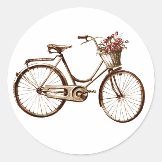 Paris  Fietsmand Bloemen Rozen Ronde Sticker (Voorkant)