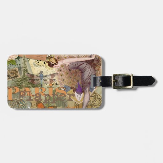 Paris Flapper Art Deco Pauw Vintage Bagagelabel (Voorkant horizontaal)