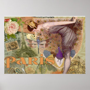 Paris Flapper Lady Peacock Poster