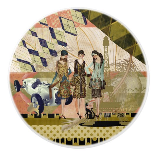  Paris Flappers Scene Keramische Knop (Voorkant)
