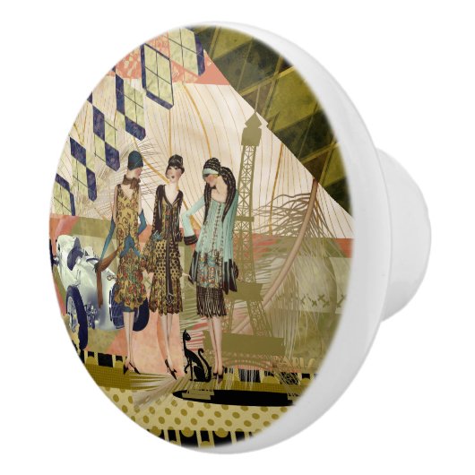 Paris Flappers Scene Keramische Knop (Rechts)