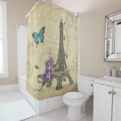 Paris Floral Eiffel Tower Butterfly Damask Douchegordijn (In situ)