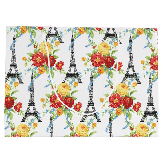 Paris Floral Eiffel Tower on White Groot Cadeauzakje (Achterkant)