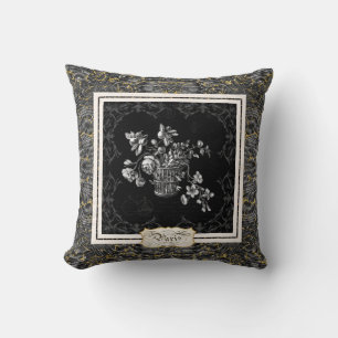 Paris  Flowers Marble Black in Gold Glitter Kussen