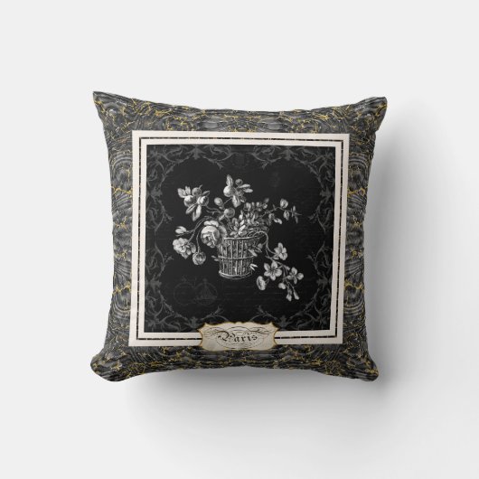 Paris  Flowers Marble Black in Gold Glitter Kussen (Voorkant)