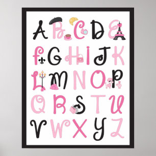 Paris France Alphabet A to Z op Black Poster