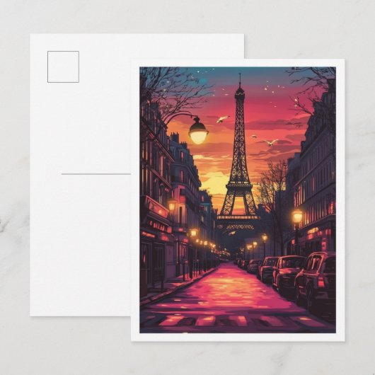 Paris France Art Vintage Illustration Travel Briefkaart (Voorkant / Achterkant)