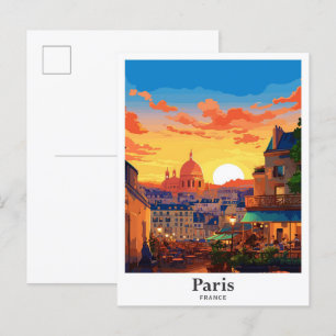Paris France Art Vintage Travel Illustratie Briefkaart