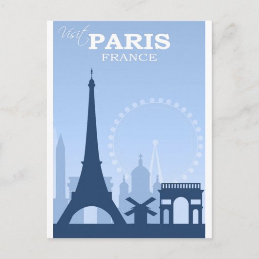 Paris France Blue Vintage Travel Briefkaart (Voorkant)