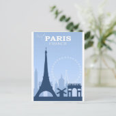 Paris France Blue Vintage Travel Briefkaart (Staand voorkant)